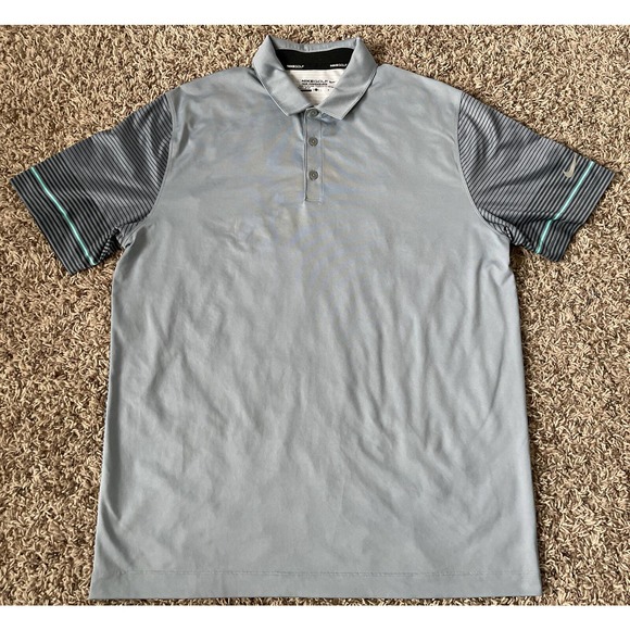 Nike Golf Performance Large Gray with Striped Sleeves & Back S/S Polo Shirt - Picture 1 of 7